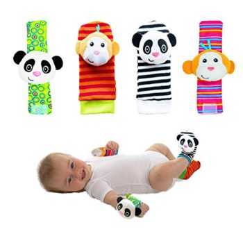 Child Toys for 0-12 Months Toddler Rattle Toy Socks Wrist Rattles & Foot Rattles Foot Finders (Monkey & Panda)