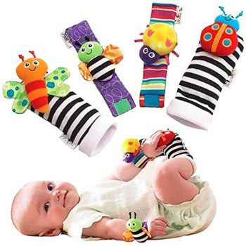 leoyoubei Child Socks Toys Wrist Rattles and Foot Finders Multicolor 4 pack