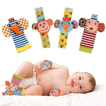 Vittqsuier Child Socks Toys Wrist Rattle and Foot Finders Socks Set . Instructional Growth Smooth Animal Toy for Toddler.(4pcs)