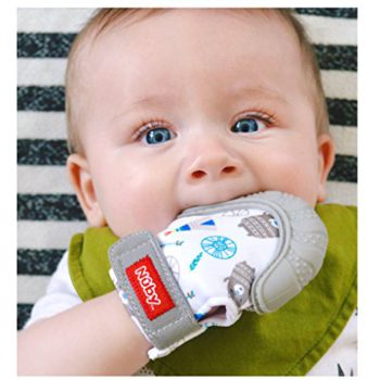 Nuby Soothing Teething Mitten with Hygienic Journey Bag, Gray, 1 Rely