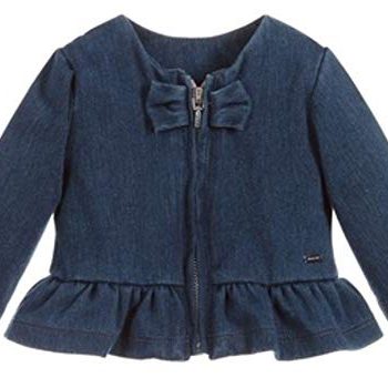 Mayoral Child Ladies Blue Jacket with Bow and Ruffle at Waist Dimension 6-9 Months