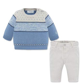 Mayoral Child Boys’ Gray and Blue Pants and Sweater Set Measurement 4-6 Months