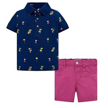 Mayoral Child/Toddler Boys’ Pink Shorts and Blue Flamingo Shirt