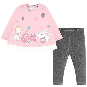 Mayoral Cute Pink & Grey Leggings Set w/Cats and Mouse Enjoying