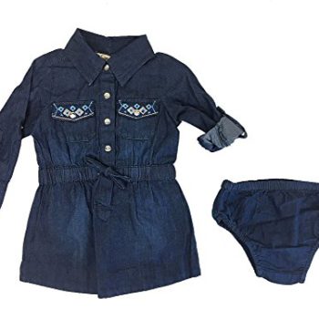 Toddler Darkish Denim Western Shirt Gown with Diaper Cowl 2 computer Set