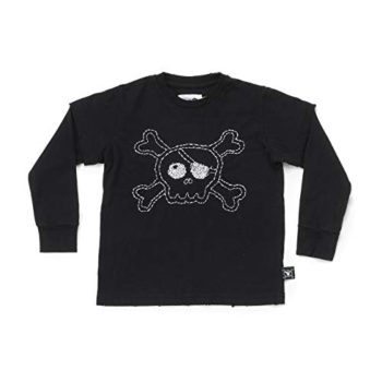 NUNUNU Embroidered Cranium Lengthy Sleeve 100% Cotton Black T-Shirt – for Infants, Ladies and Boys