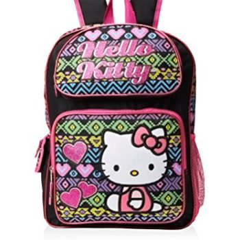 Whats up Kitty Lady’s Patchwork Hearts Black Backpack, Multi