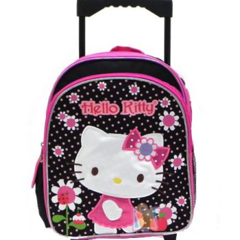 Howdy Kitty Lady’s Flowers Black/Pink 12″ Rolling Backpack