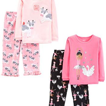 Easy Joys by Carter’s Little Child and Toddler Women’ 4-Piece Pajama Set (Cotton High & Fleece Backside)