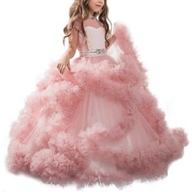 FYMNSI Flower Girls Dress V Back Luxury Pageant Tulle Ball Gowns Princess First Communion Wedding Dress 2 13T 0
