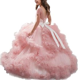 FYMNSI Flower Girls Dress V Back Luxury Pageant Tulle Ball Gowns Princess First Communion Wedding Dress 2 13T 0 0