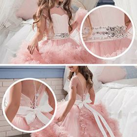FYMNSI Flower Girls Dress V Back Luxury Pageant Tulle Ball Gowns Princess First Communion Wedding Dress 2 13T 0 1