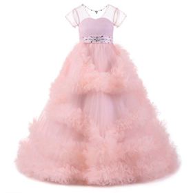 FYMNSI Flower Girls Dress V Back Luxury Pageant Tulle Ball Gowns Princess First Communion Wedding Dress 2 13T 0 2
