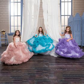 FYMNSI Flower Girls Dress V Back Luxury Pageant Tulle Ball Gowns Princess First Communion Wedding Dress 2 13T 0 4