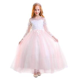 FYMNSI Flower Girls Lace Appliques Wedding Tulle Dress First Communion Long Sleeve Birthday Christmas Party Ball Gown 2 13T 0 4