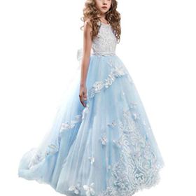 FYMNSI Girls Flower Lace Wedding First Communion Princess Birthday Tulle Dress Long Pageant Party Prom Evening Gown 2 13T 0