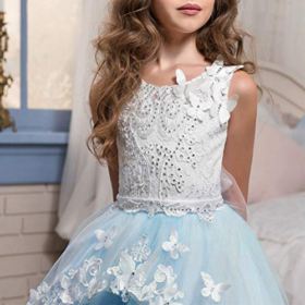 FYMNSI Girls Flower Lace Wedding First Communion Princess Birthday Tulle Dress Long Pageant Party Prom Evening Gown 2 13T 0 2
