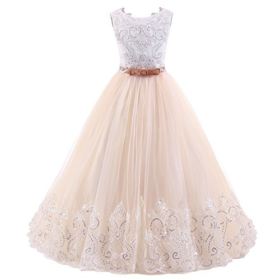 FYMNSI LittleBig Girls Flower Lace Princess Applique Dress Pageant Party Wedding Birthday Communion Tulle Prom Gown 2 13T 0 2