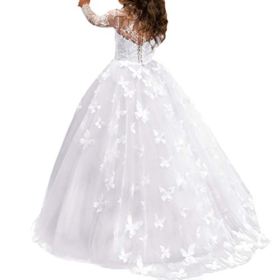 FYMNSI Flower Girls Lace Appliques First Communion Dress Long Sleeves Birthday Princess Ball Gown Wedding Dress 2 13T 0 0