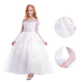 FYMNSI Flower Girls Lace Appliques First Communion Dress Long Sleeves Birthday Princess Ball Gown Wedding Dress 2 13T 0 1