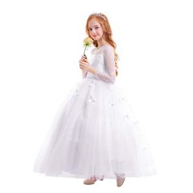 FYMNSI Flower Girls Lace Appliques First Communion Dress Long Sleeves Birthday Princess Ball Gown Wedding Dress 2 13T 0 2