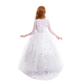 FYMNSI Flower Girls Lace Appliques First Communion Dress Long Sleeves Birthday Princess Ball Gown Wedding Dress 2 13T 0 3