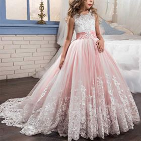 FYMNSI Flowers Girls Applique Tulle Lace Wedding Dress First Communion Birthday Christmas Prom Ball Gown 2 13T 0 1