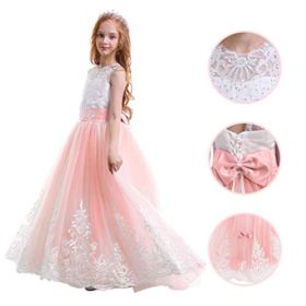 FYMNSI Flowers Girls Applique Tulle Lace Wedding Dress First Communion Birthday Christmas Prom Ball Gown 2 13T 0 4