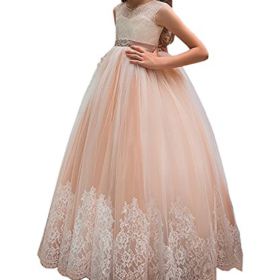 Portsvy Pageant Ball Gown Floor Length Flower Girl Dresses Sleeveless Girls Prom Dresses 0