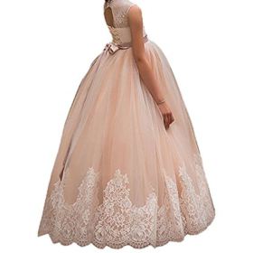 Portsvy Pageant Ball Gown Floor Length Flower Girl Dresses Sleeveless Girls Prom Dresses 0 0