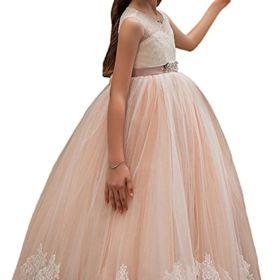Portsvy Pageant Ball Gown Floor Length Flower Girl Dresses Sleeveless Girls Prom Dresses 0 1