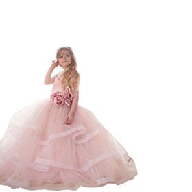 Banfvting Pale Pink Princess Graduation Gown Little Girls Spaghetti First Communication Dress Kids Adorable 0 2