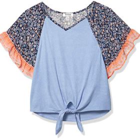 Speechless Girls Ruffle Sleeve Tie Front Top 0