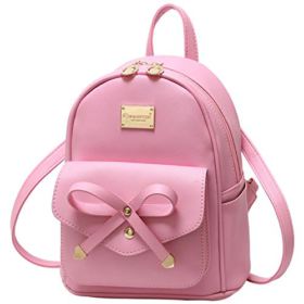 Girls Bowknot Cute Leather Backpack Mini Backpack Purse for Women 0 0