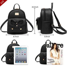 Girls Bowknot Cute Leather Backpack Mini Backpack Purse for Women 0 3