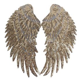 Anniston Art Craft Sewing Set 2Pcs DIY Angel Wings Sequins Patches Clothes Sew on Embroidered Motif Applique Sewing Supplies for DIY Beginners Adult Kids Teens Girls Golden 0