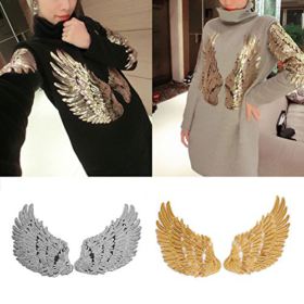 Anniston Art Craft Sewing Set 2Pcs DIY Angel Wings Sequins Patches Clothes Sew on Embroidered Motif Applique Sewing Supplies for DIY Beginners Adult Kids Teens Girls Golden 0 0