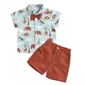 AmzBarley Toddler Boys Summer Outfit Clothes Kids Button Down Shirt Shorts Set 0 1