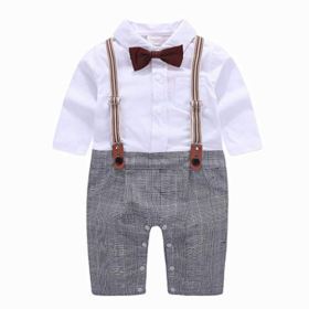 AmzBarley Baby Boys Gentleman Romper Tuxedo Suits Toddler Wedding Formal Outfit Waistcoat Long Sleeve Jumpsuit 0 1