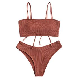 ZAFUL Bikini Textured Removable Straps Padded Bandeau Two Piece Bathing Suits for Women 0 2