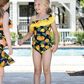 KALAWALK Girls Lemon Double Ruffle One Shoulder Adjustable Swimwear Fashionable One Piece Bathing Suit5y 16y 0 1