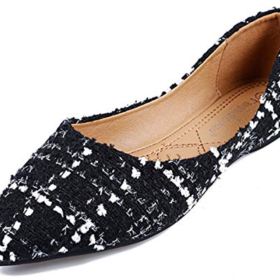 SAILING LU Womens Pointy Toe Shoes Plaid Ballet Flats Shoes Wear to Work Slip On Moccasins 0