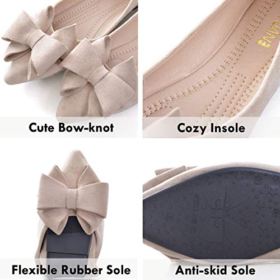 SAILING LU Bow Knot Ballet Flats Womens Pointy Toe Flat Shoes Suede Dress Shoes Wear to Work Slip On Moccasins 0 2