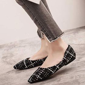 SAILING LU Womens Pointy Toe Shoes Plaid Ballet Flats Shoes Wear to Work Slip On Moccasins 0 2
