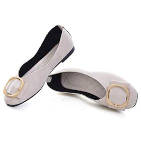 SAILING LU Classic Square Toe Shoes Womens Solid Ballet Flats Comfort Buckle Flat Shoes for Work Slip On Sandals 0