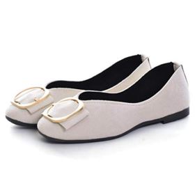 SAILING LU Classic Square Toe Shoes Womens Solid Ballet Flats Comfort Buckle Flat Shoes for Work Slip On Sandals 0 0