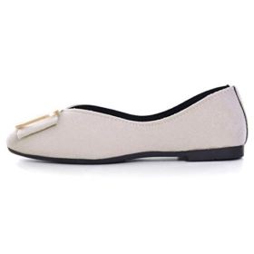SAILING LU Classic Square Toe Shoes Womens Solid Ballet Flats Comfort Buckle Flat Shoes for Work Slip On Sandals 0 2