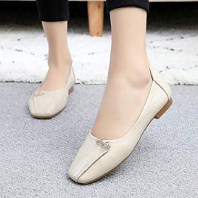 Womens Square Toe Ballet Flats Genuine Leather Loafers Shoes Comfort Slip on Flats Shoes Wear to Work 0 4
