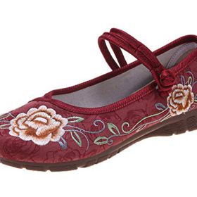 SAILING LU Embroidered Shoes for Women Comfort Loafers Black Casual Round Toe Ballet Flats Shoes 0