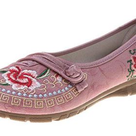 SAILING LU Embroidered Shoes for Women Comfort Loafers Black Casual Round Toe Ballet Flats Shoes 0 0